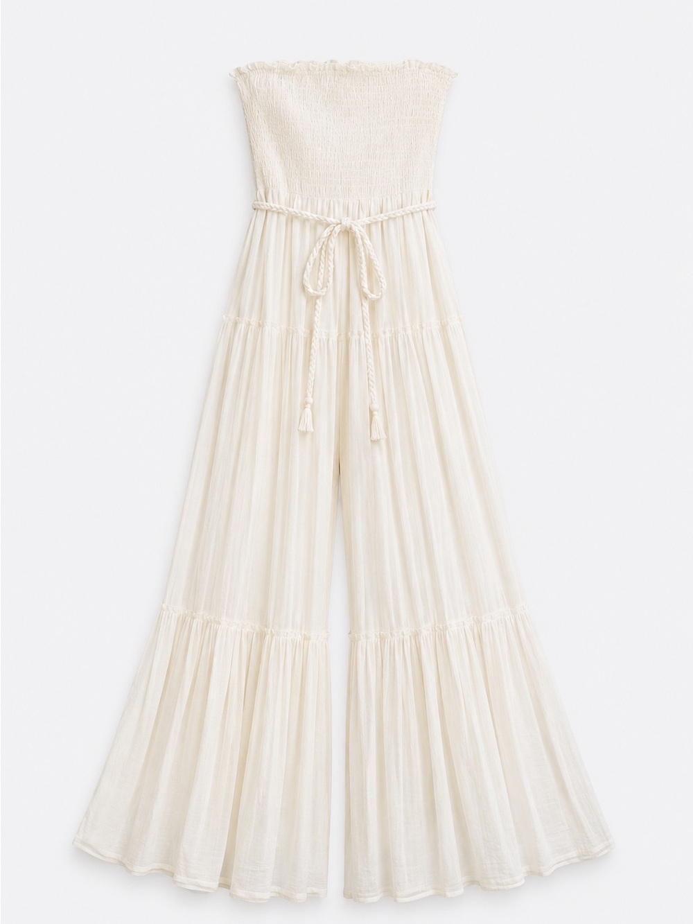 Pink Lily Ivory Strapless Wide-Leg Jumpsuit